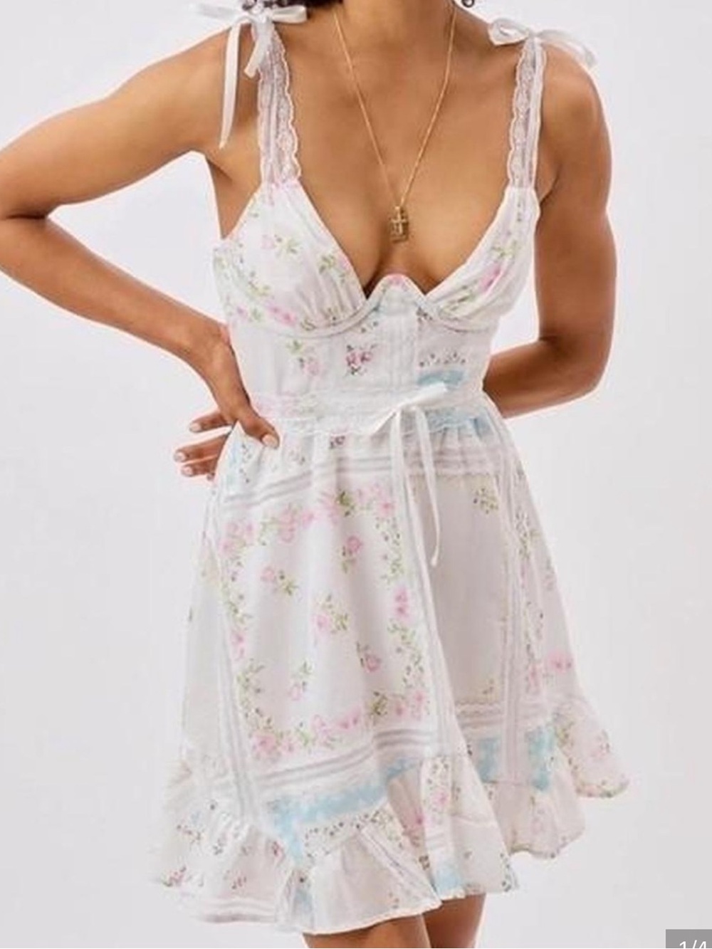 For Love & Lemons Shea Patchwork Mini Dress White Floral Lace Size S
